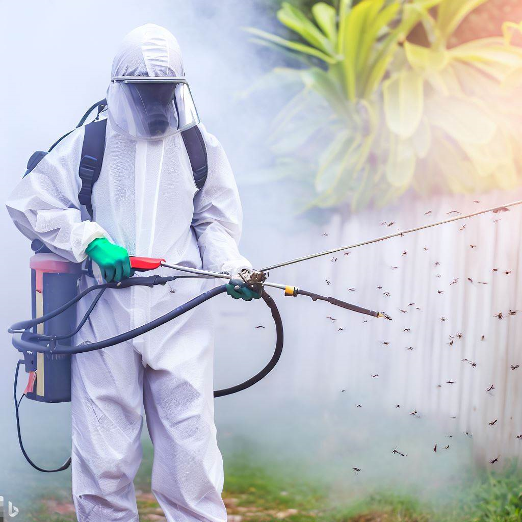 فني مكافحة حشرات يقوم بالرش داخل غرفة النوم